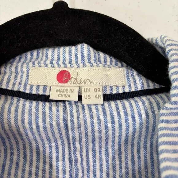 Boden Lucinda Romper Women 4R Linen Blue Stripe Shorts Beachy Preppy Resort - Picture 5 of 10